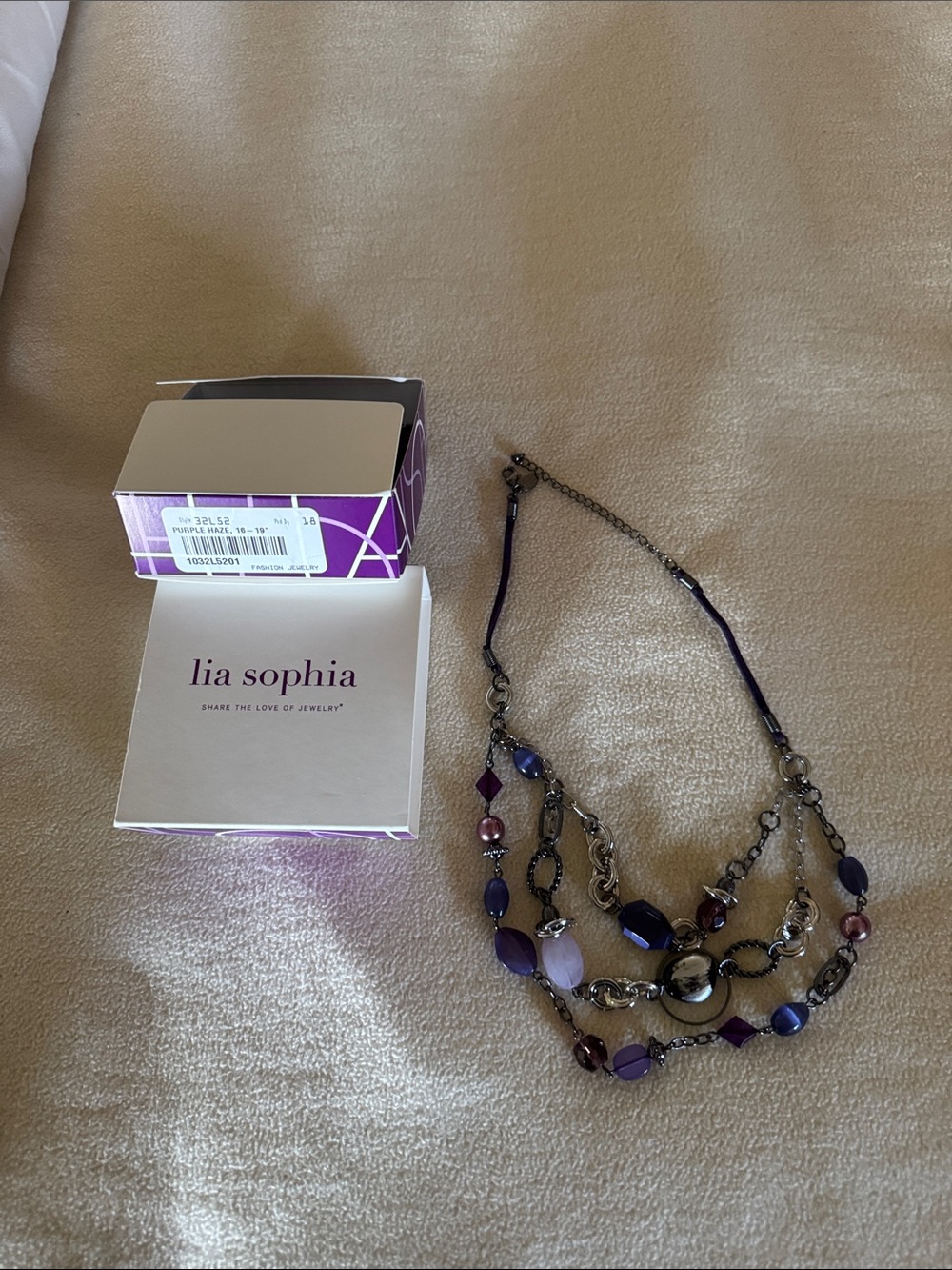 Lia Sophia Purple Multi-Strand Bead & Chain Necklace